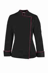 Zeige Details für Damen Koch-Jacke Schwarz Paspelierung Pink Bild von Damen Koch-Jacke Schwarz Paspelierung Pink