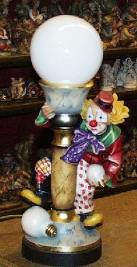 Bild von Clown mit Lampe Holzgeschnitzt handbemalt 25cm