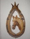 Bild von Pferd im Kumet Holzgeschnitzt handbemalt 60cm