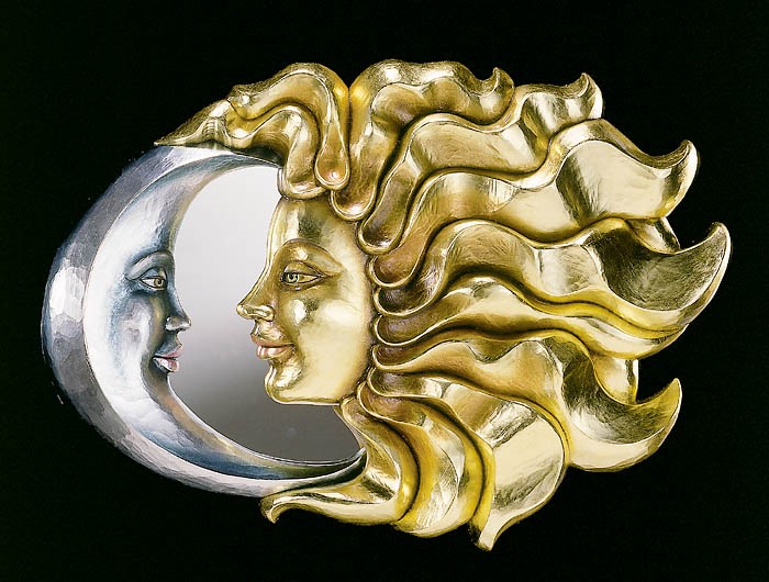 Bild von Sonne & Mond Holzgeschnitzt handbemalt 60x40cm