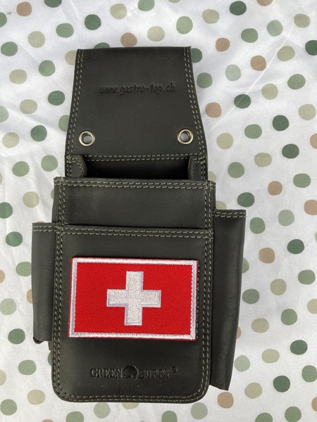 Bild von Kellnertasche Holster extra Stark Vintage Leder schwarz Neu mit grossem Swiss Style Embleme 